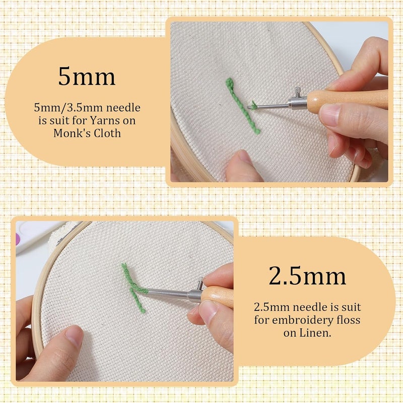 oruola 5pcs Punch Needles, Lavor Punch Needle Set for Beginner DIY Craft Floss Cross Stitching Embroidery Tools,2.5/3.5/5mm Metal Tubes Wooden Punch Needle Tool and Punch Needle Threader - Image 5